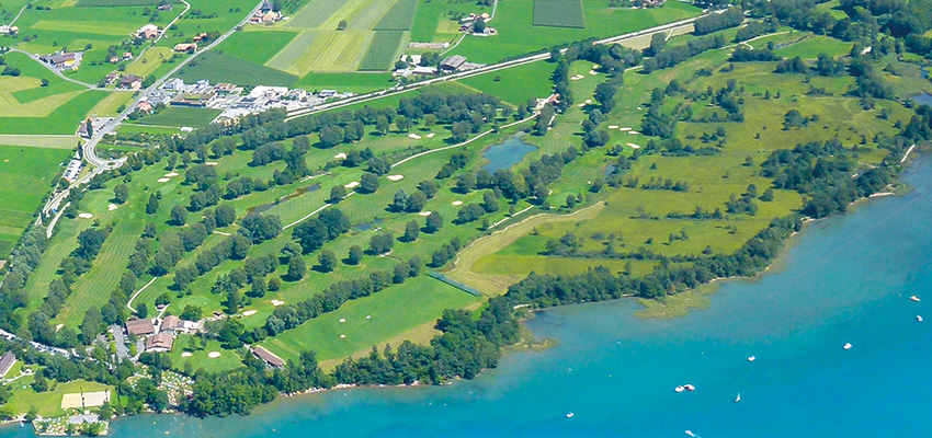 Golfdestination Interlaken Luftaufnahme Golfplatz 18 Loch